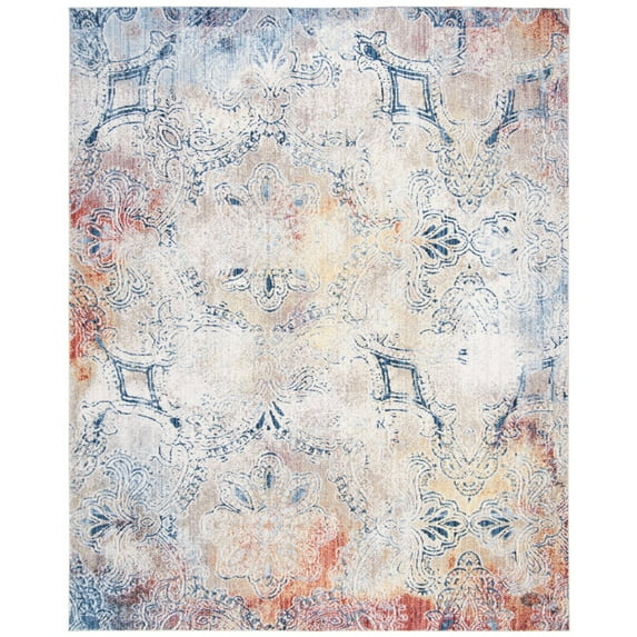 SAFAVIEH Monray Aaliyah Geometric Polyester Area Rug, Red/Multi, 7' x 7' Round