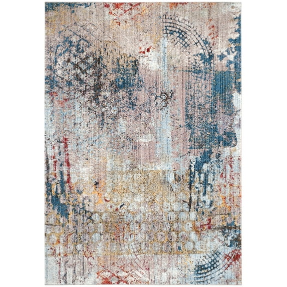 SAFAVIEH Monray Deandre Faded Geometric Polyester Area Rug, Blue/Multi, 3' x 5'