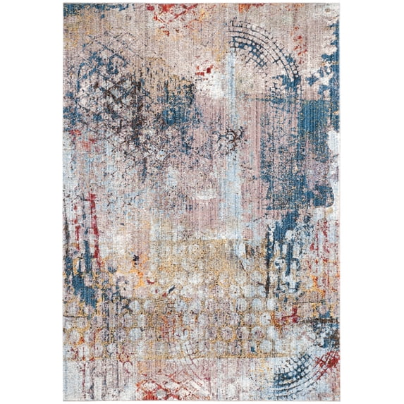 SAFAVIEH Monray Deandre Faded Geometric Polyester Area Rug, Blue/Multi, 7' x 7' Square