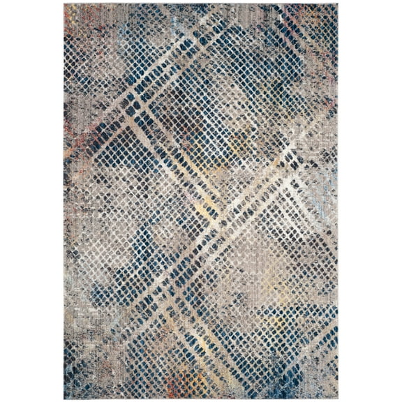 SAFAVIEH Monray Jarrett Faded Geometric Polyester Area Rug, Blue/Multi, 5'1" x 7'6"