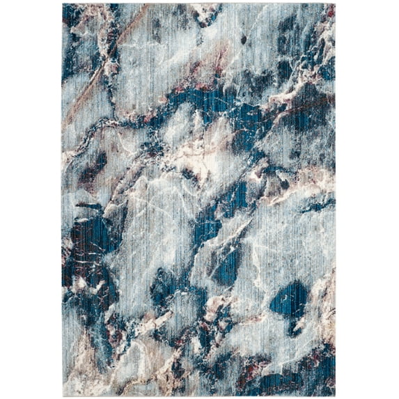 SAFAVIEH Monray Kristen Geometric Polyester Area Rug, Blue/Ivory, 7' x 7' Square