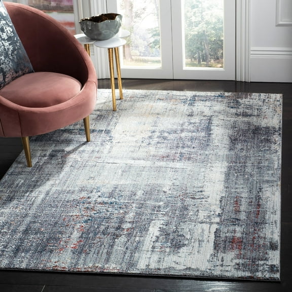 SAFAVIEH Monray Lyssa Geometric Polyester Area Rug, Charcoal/Ivory, 5'1" x 7'6"