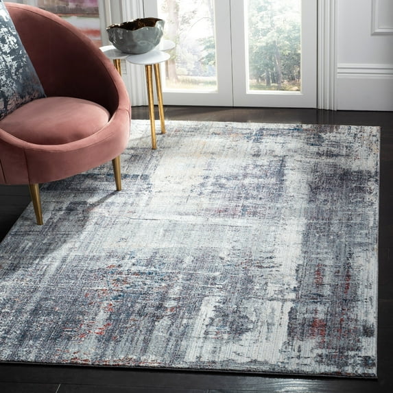 SAFAVIEH Monray Lyssa Geometric Polyester Area Rug, Charcoal/Ivory, 6' x 9'