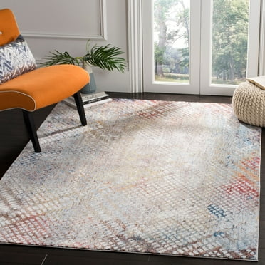 SAFAVIEH Monray Niamh Faded Geometric Polyester Area Rug, Grey/Gold, 5'1" x 7'6"