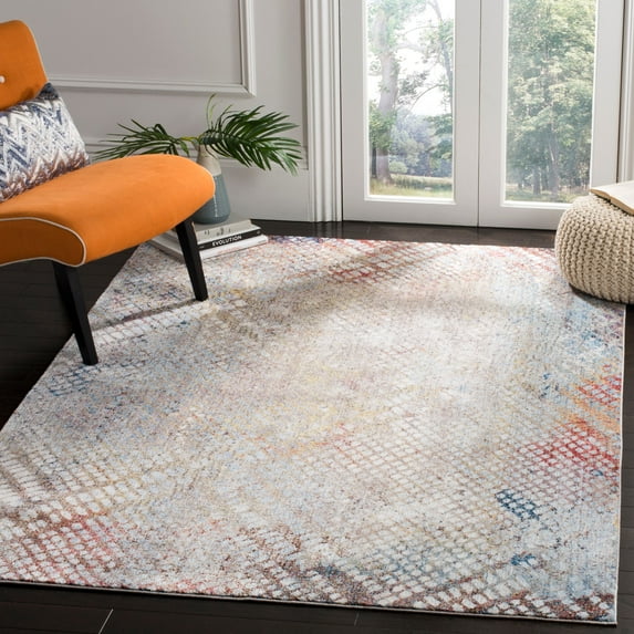 SAFAVIEH Monray Niamh Faded Geometric Polyester Area Rug, Grey/Gold, 9' x 12'