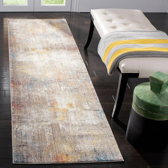 SAFAVIEH Monray Rhonda Geometric Polyester Runner Rug, Grey/Gold, 2'3" x 8'