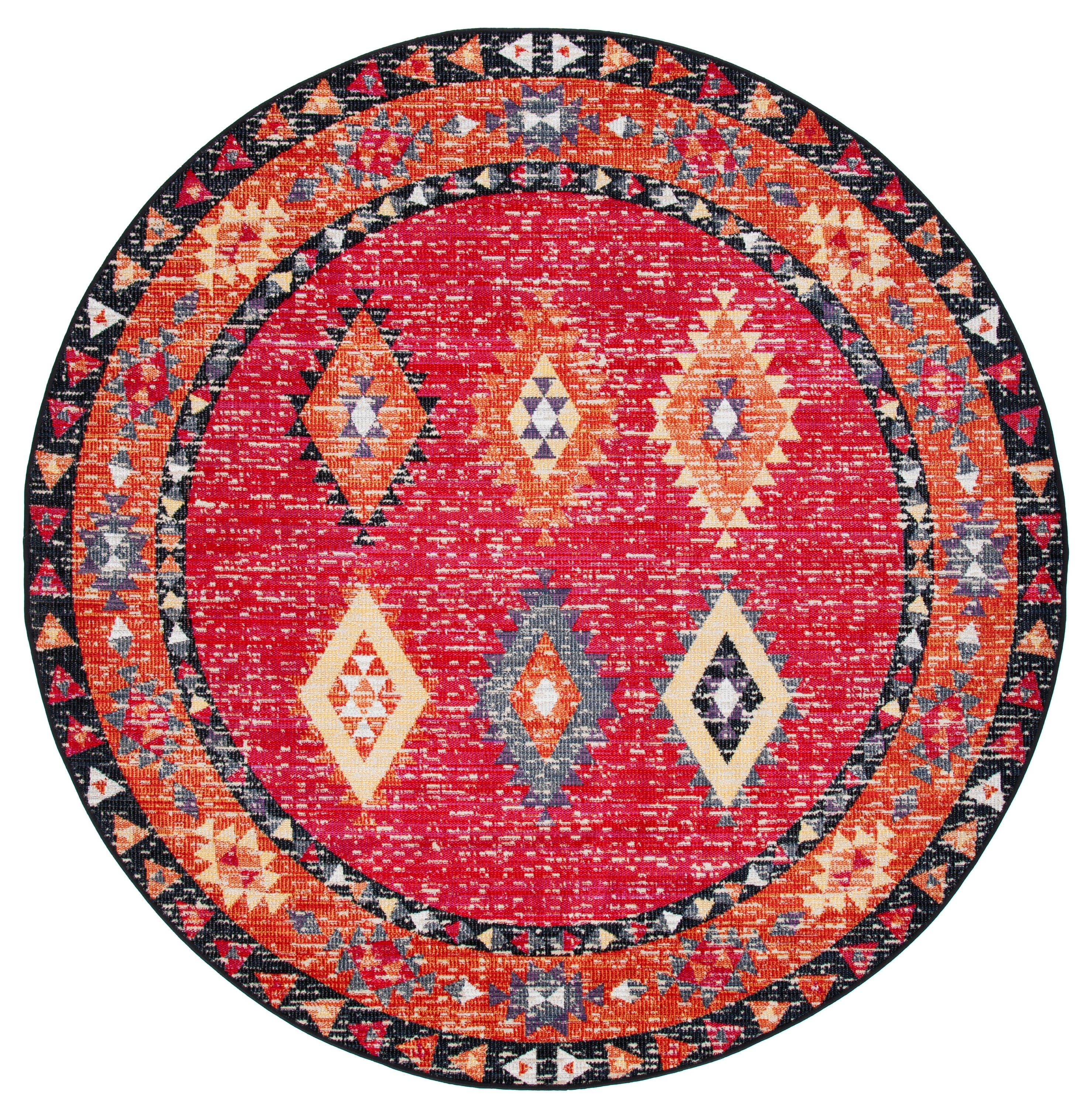 SAFAVIEH Montage Andreas Geometric Indoor/Outdoor Area Rug, Red/Black, 6'7" x 6'7" Round