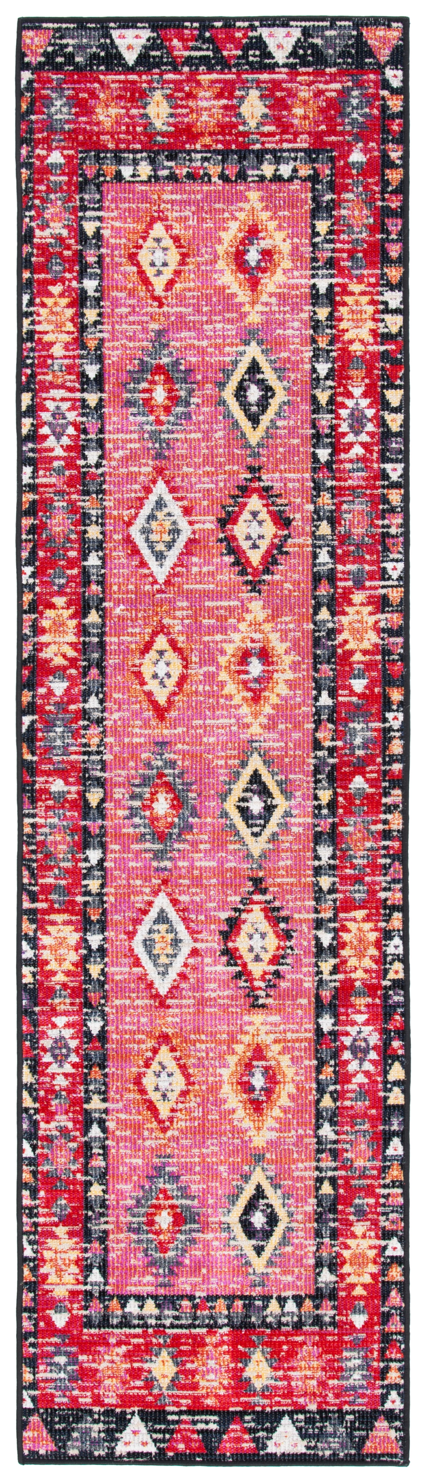 SAFAVIEH Montage Andreas Geometric Indoor/Outdoor Runner Rug, Pink/Black, 2'3" x 8'