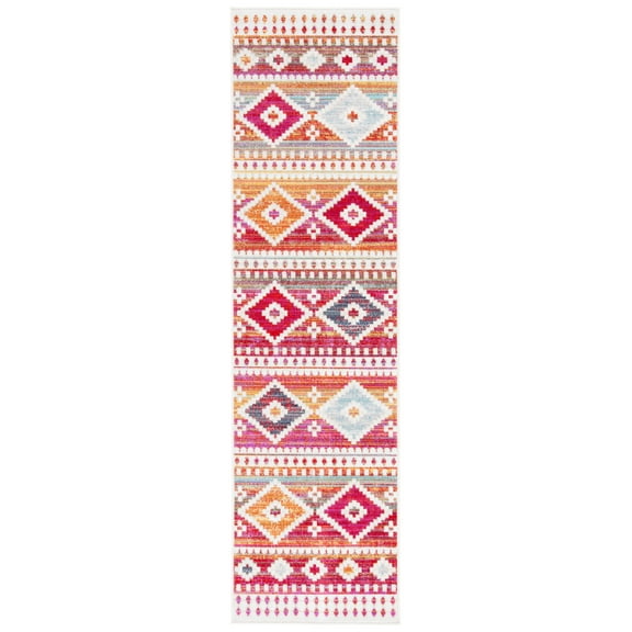 SAFAVIEH Montage Ashley Geometric Indoor/Outdoor Runner Rug, Red/Fuchsia, 2'3" x 8'