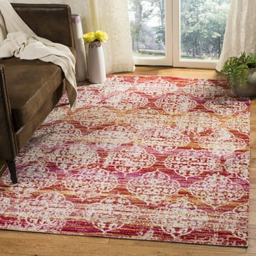 SAFAVIEH Montage Coriander Distressed Indoor/Outdoor Area Rug, Pink/Multi, 6'7" x 6'7" Round