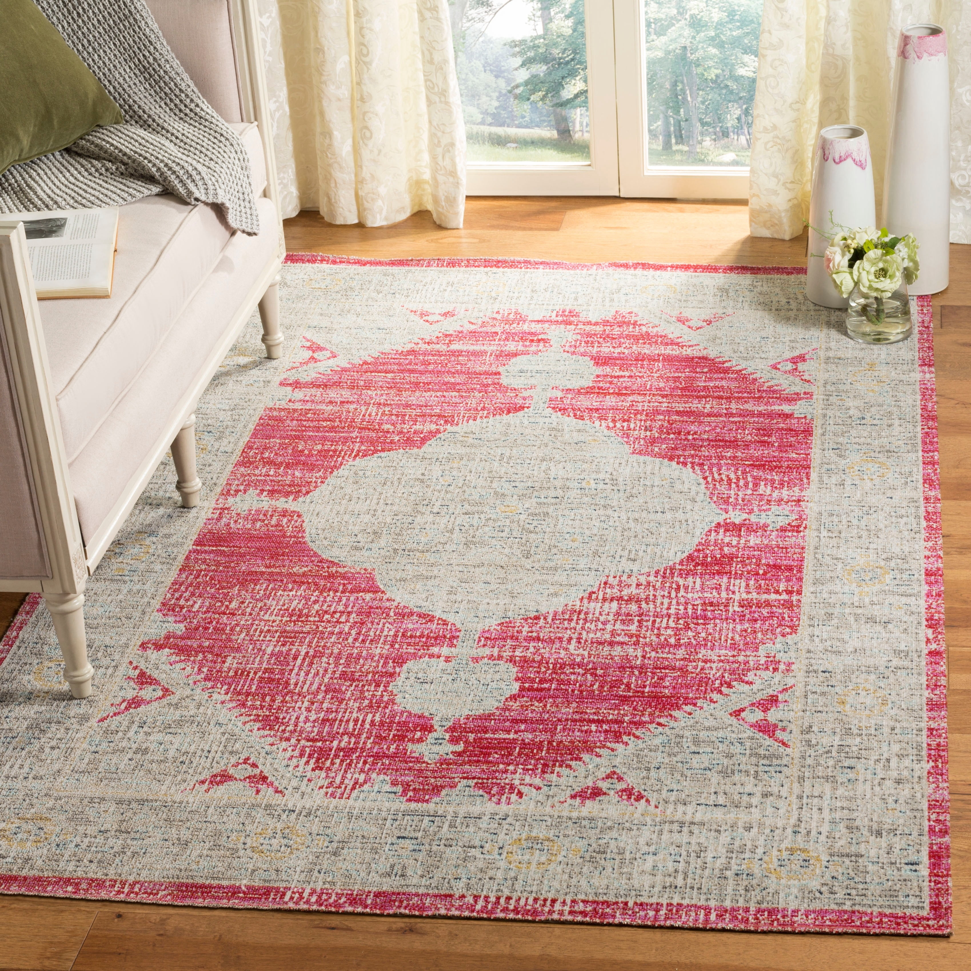 SAFAVIEH Montage Creighton Abstract Indoor/Outdoor Area Rug, Rose/Grey, 5'1" x 7'6"