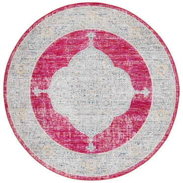 SAFAVIEH Montage Creighton Abstract Indoor/Outdoor Area Rug, Rose/Grey, 6'7" x 6'7" Round