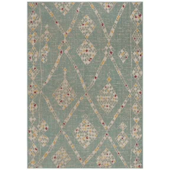 SAFAVIEH Montage Fiona Geometric Indoor/Outdoor Area Rug, Aqua/Beige, 5'1" x 7'6"
