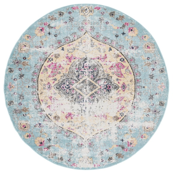 SAFAVIEH Montage Fisher Medallion Indoor/Outdoor Area Rug, Blue/Multi, 6'7" x 6'7" Round