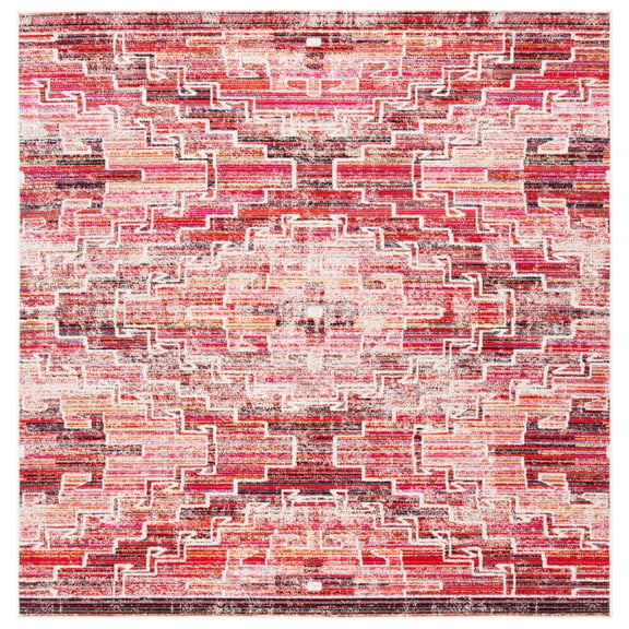SAFAVIEH Montage Gladwyn Geometric Indoor/Outdoor Area Rug, Rust/Ivory, 6'7" x 6'7" Square