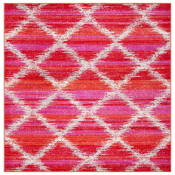 SAFAVIEH Montage Peyton Geometric Indoor/Outdoor Area Rug, Fuchsia/Ivory, 6'7" x 6'7" Square