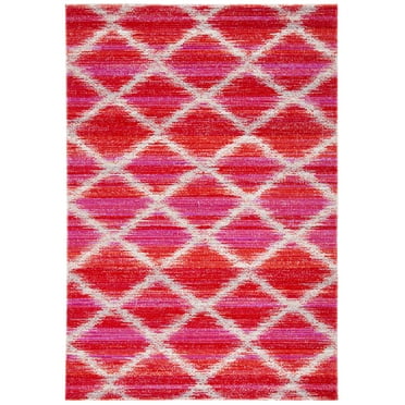 SAFAVIEH Montage Peyton Geometric Indoor/Outdoor Area Rug, Fuchsia/Ivory, 8' x 10'