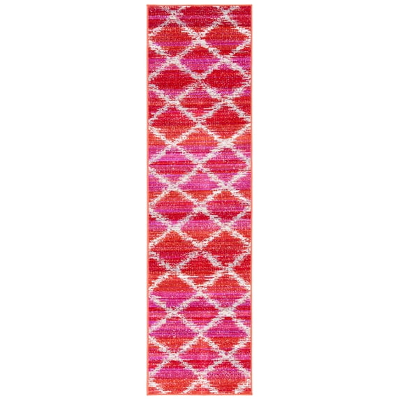 SAFAVIEH Montage Peyton Geometric Indoor/Outdoor Runner Rug, Fuchsia/Ivory, 2'3" x 8'