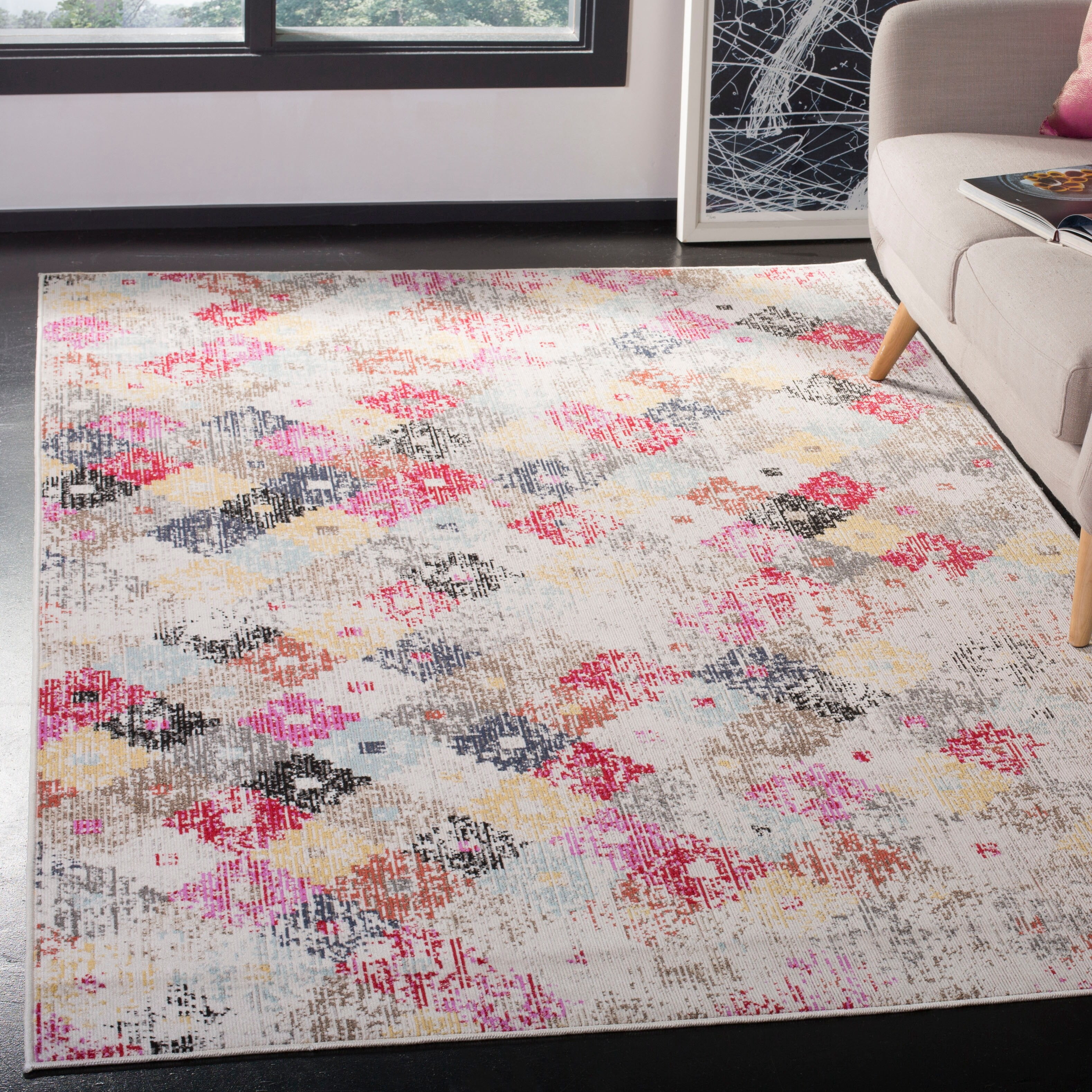 SAFAVIEH Montage Rosamund Abstract Indoor/Outdoor Area Rug, Taupe/Multi, 9' x 12'