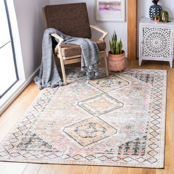 SAFAVIEH Montage Roy Diamond Indoor/Outdoor Area Rug, Grey/Ivory, 6'7" x 6'7" Round