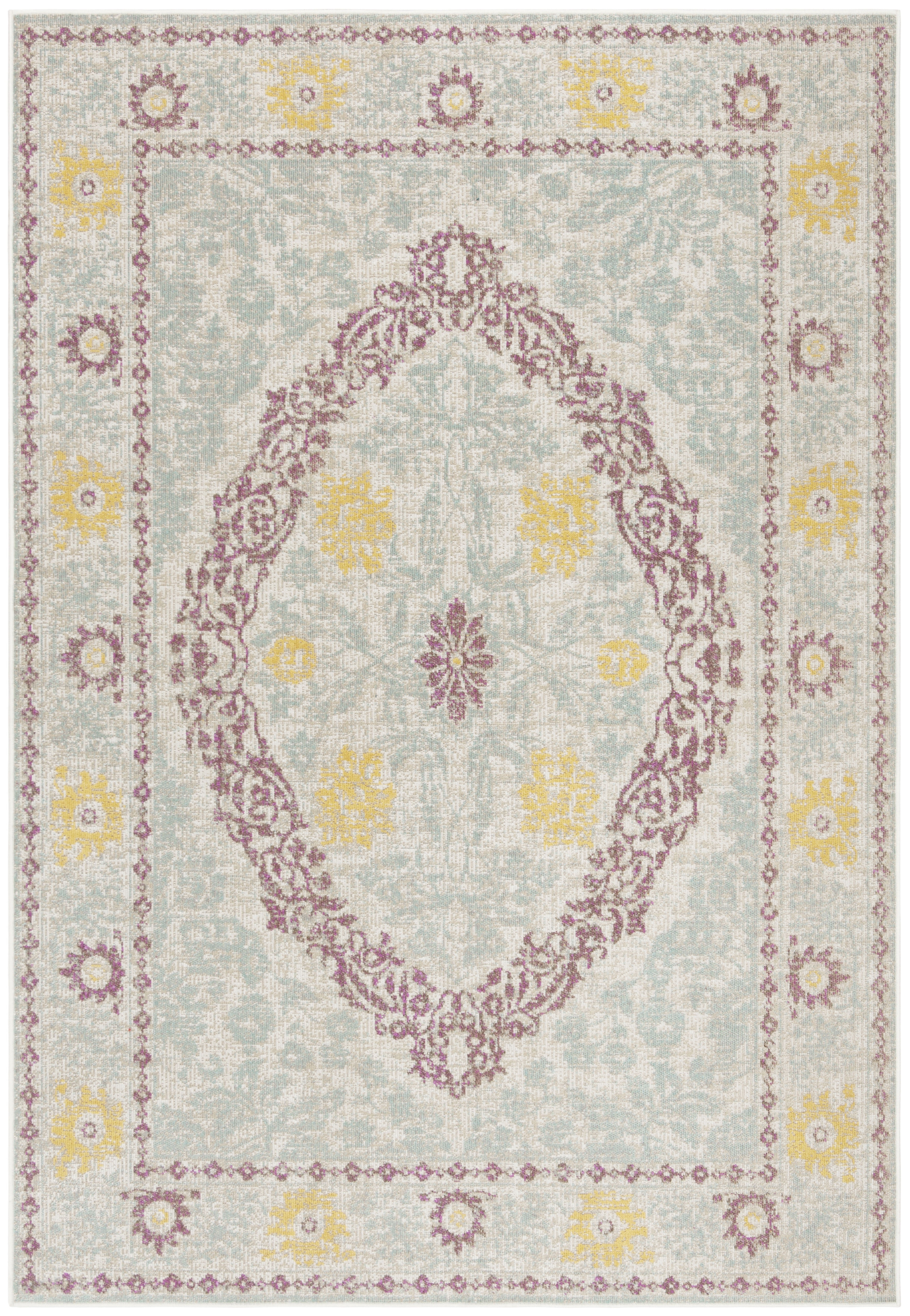 SAFAVIEH Montage Tatyanna Medallion Indoor/Outdoor Area Rug, Beige/Fuchsia, 5'1" x 7'6"
