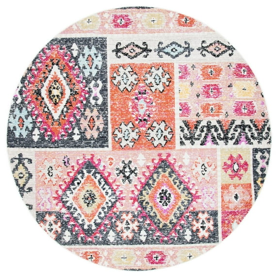SAFAVIEH Montage Tendrils Abstract Indoor/Outdoor Area Rug, Aqua/Fuchsia, 6'7" x 6'7" Round