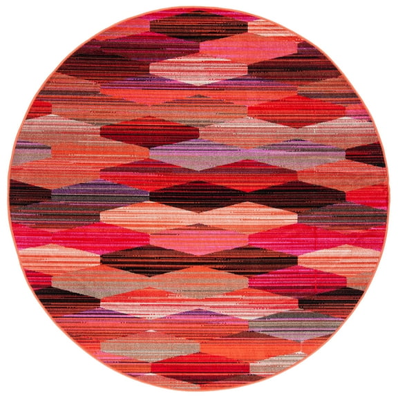 SAFAVIEH Montage Vardan Geometric Indoor/Outdoor Area Rug, Red/Fuchsia, 6'7" x 6'7" Round
