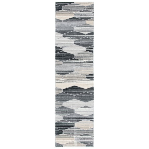 SAFAVIEH Montage Vardan Geometric Indoor/Outdoor Runner Rug, Grey/Dark Grey, 2'3" x 8'