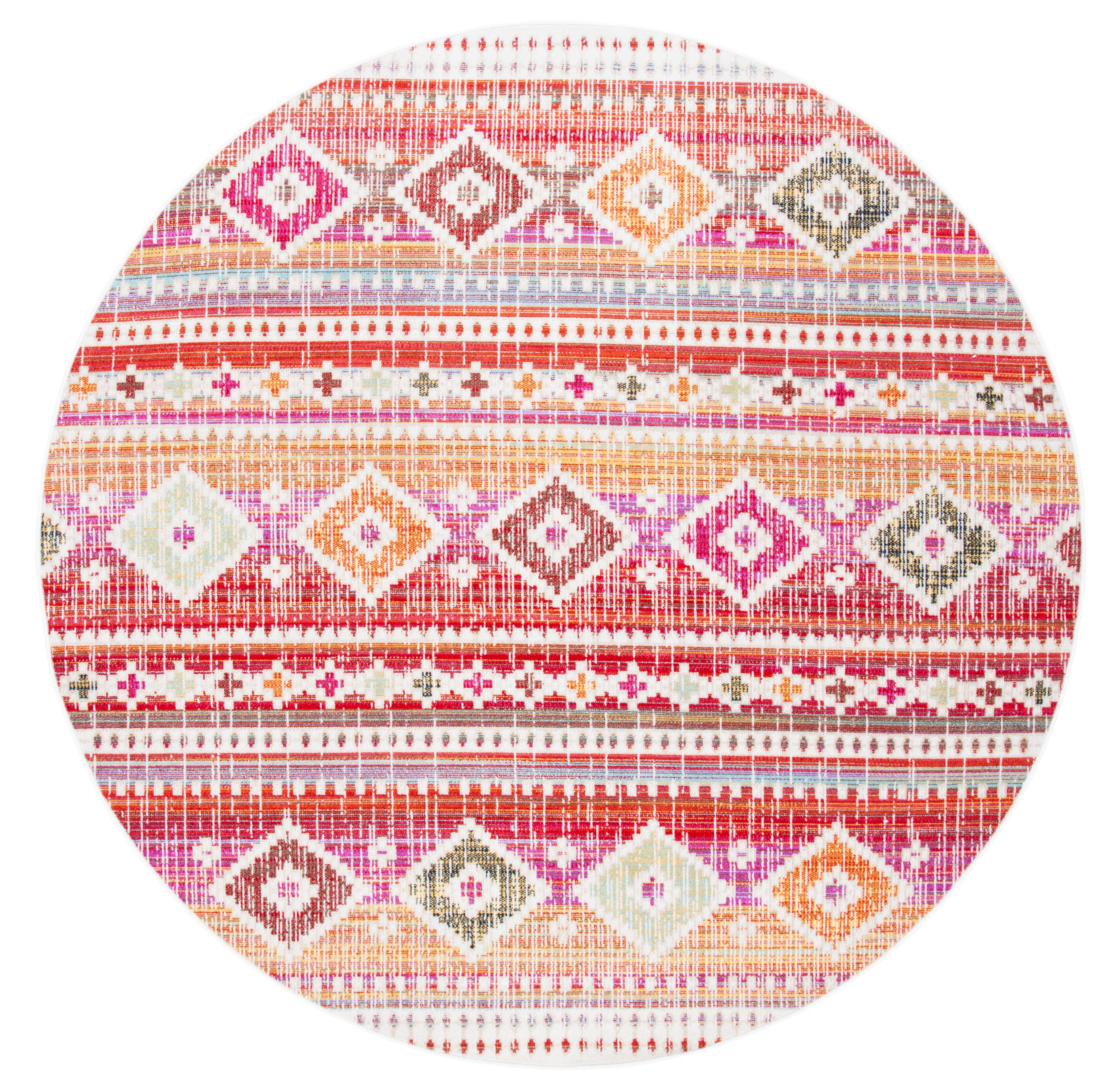 SAFAVIEH Montage Watson Geometric Indoor/Outdoor Area Rug, Red/Fuchsia, 6'7" x 6'7" Round