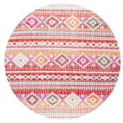 SAFAVIEH Montage Watson Geometric Indoor/Outdoor Area Rug, Red/Fuchsia, 6'7" x 6'7" Round