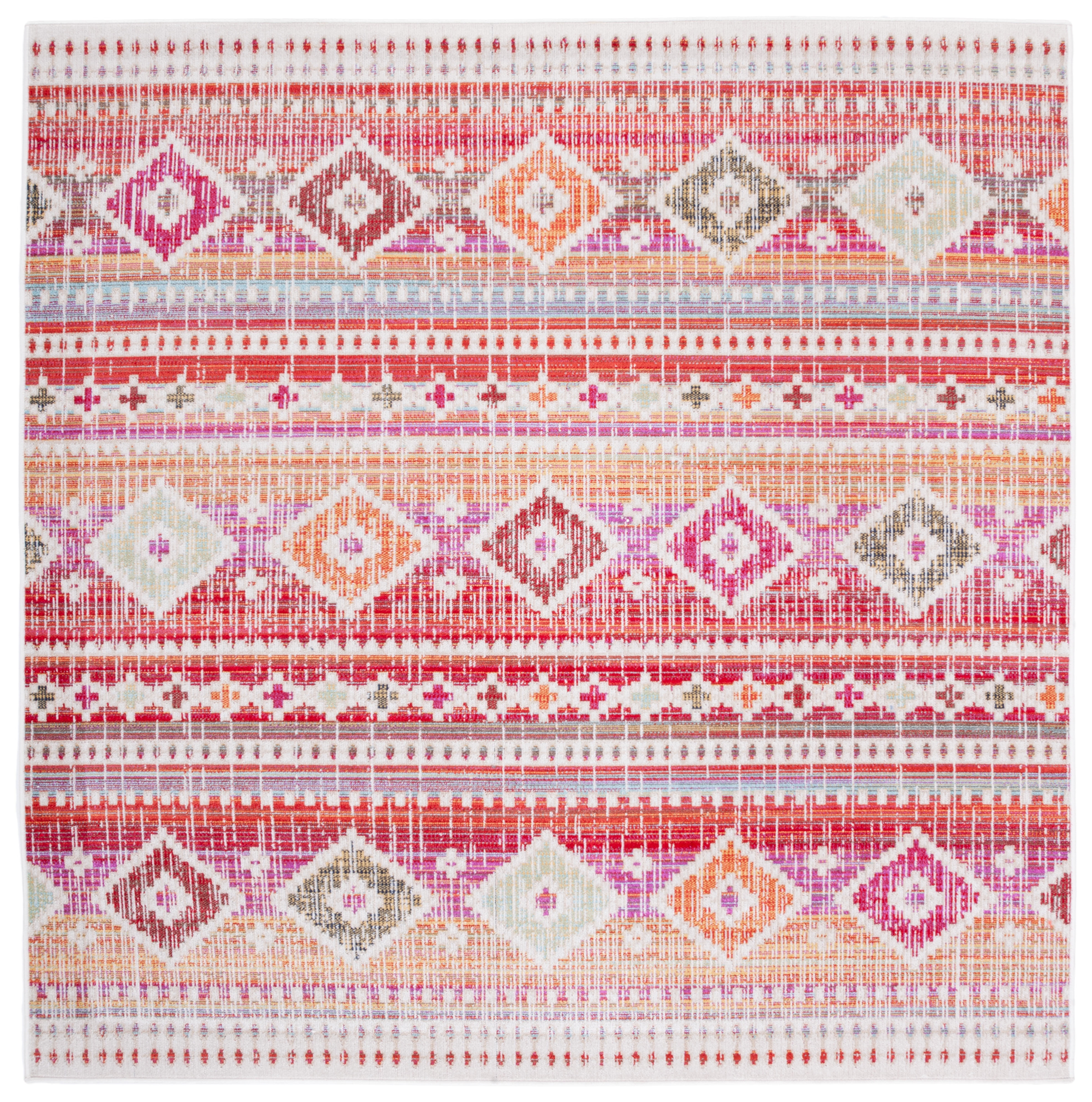 Red and Fuchsia Square Boho Indoor/Outdoor Rug