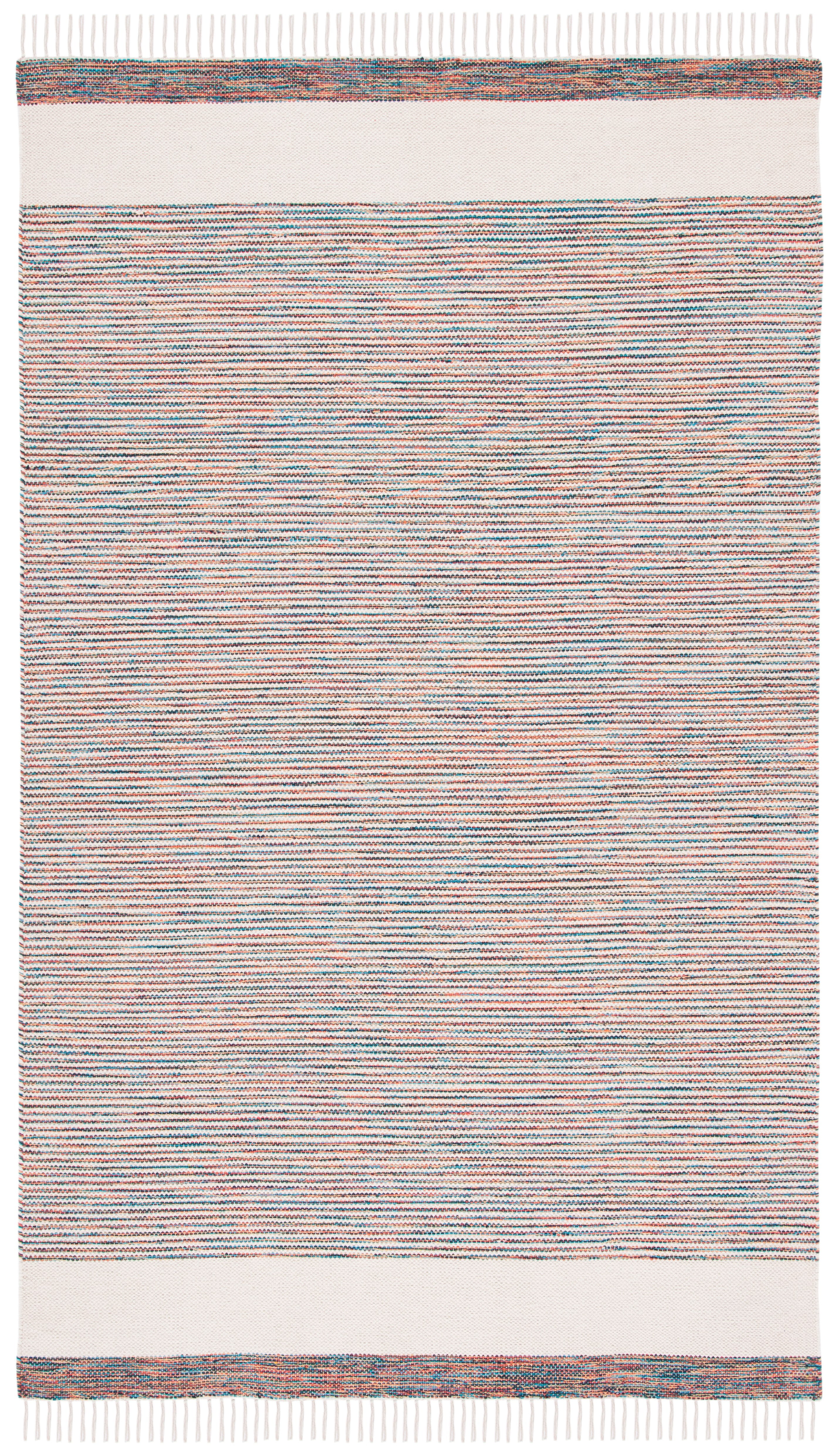 SAFAVIEH Montauk Abel Striped Cotton Area Rug, Beige/Blue, 5' x 8'