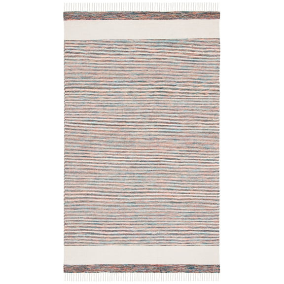 SAFAVIEH Montauk Abel Striped Cotton Area Rug, Beige/Blue, 5' x 8'