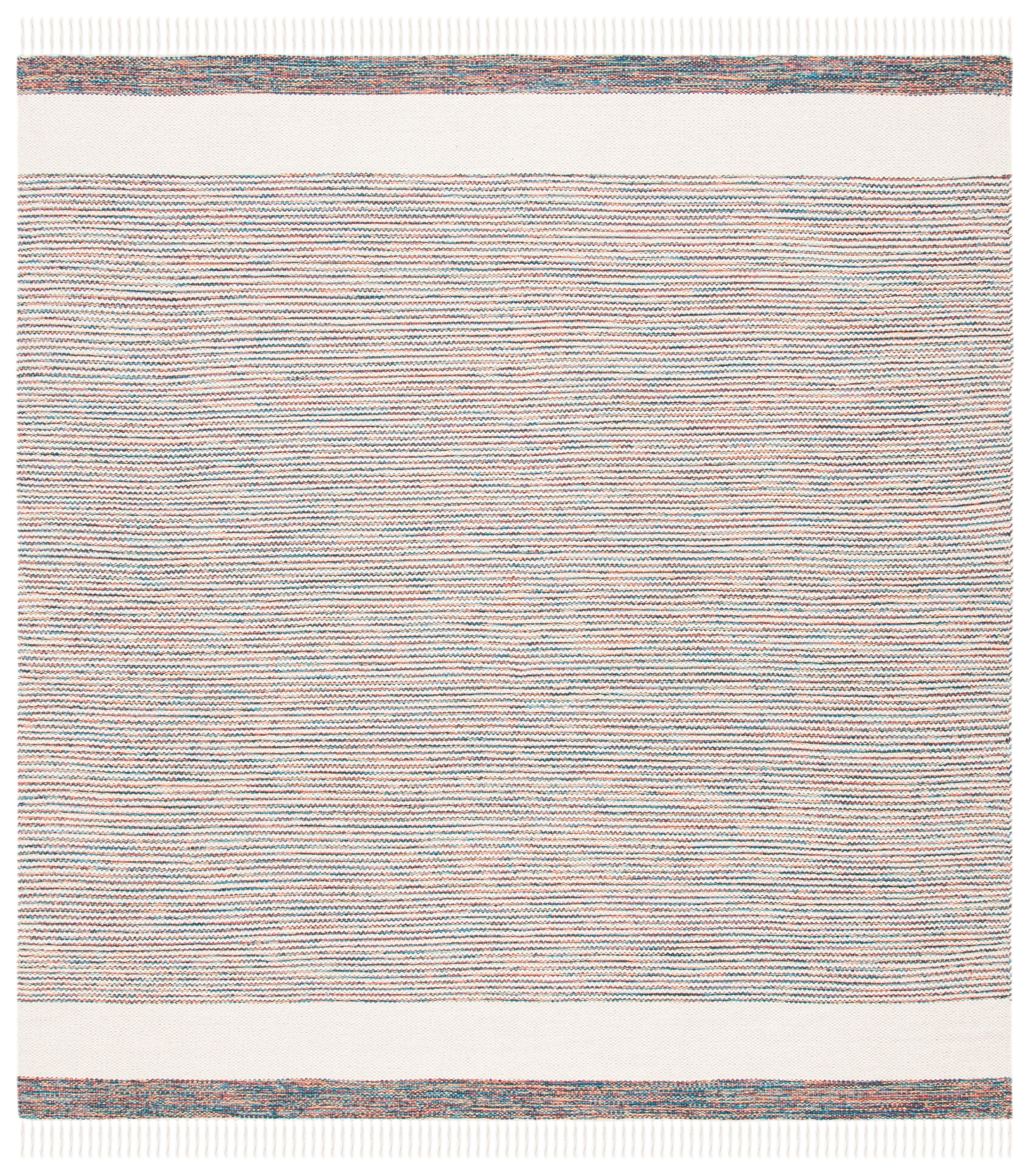 SAFAVIEH Montauk Abel Striped Cotton Area Rug, Beige/Blue, 6' x 6' Square