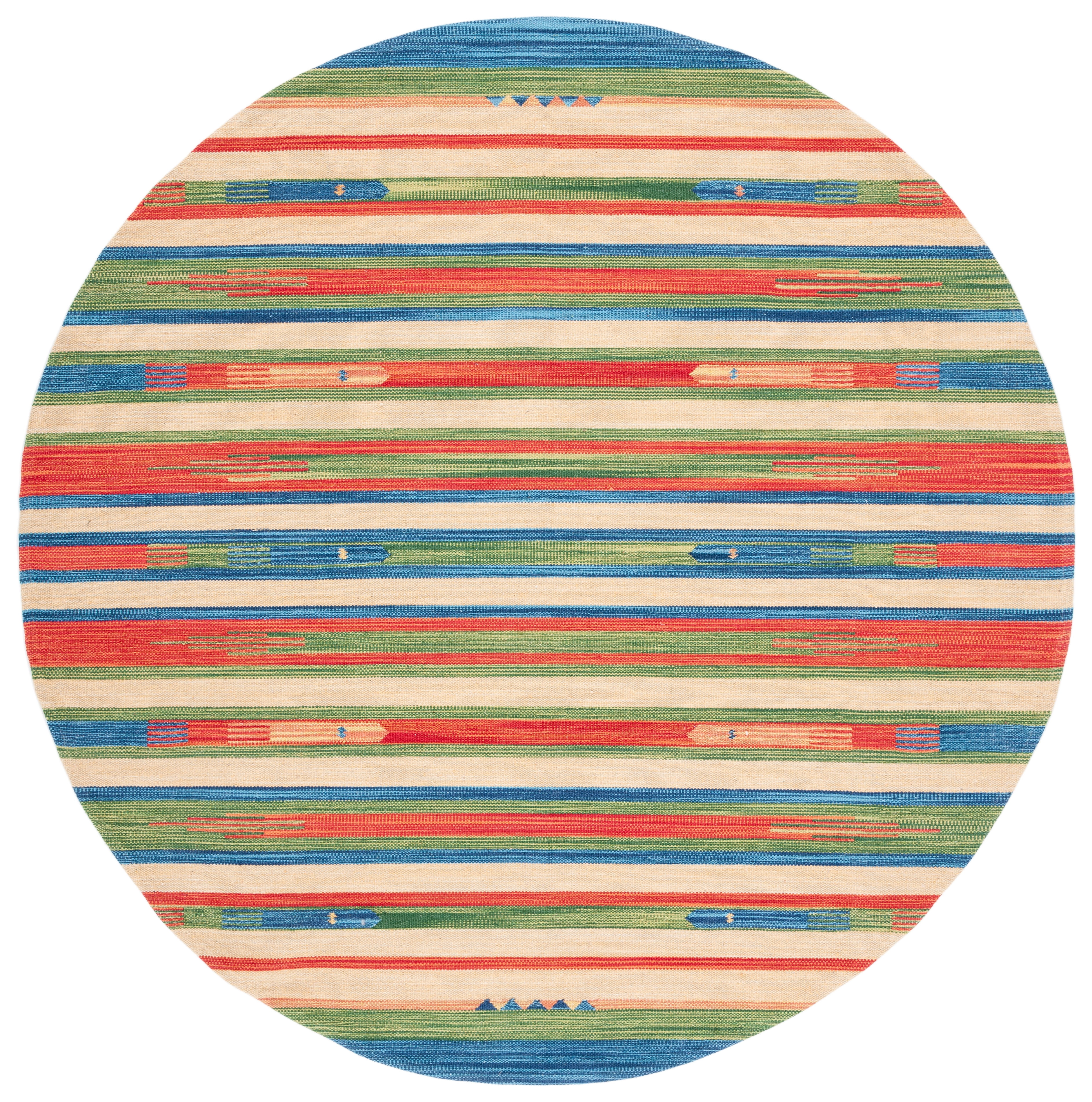SAFAVIEH Montauk Aindreas Southwestern Cotton Area Rug, Green/Blue, 6' x 6' Round