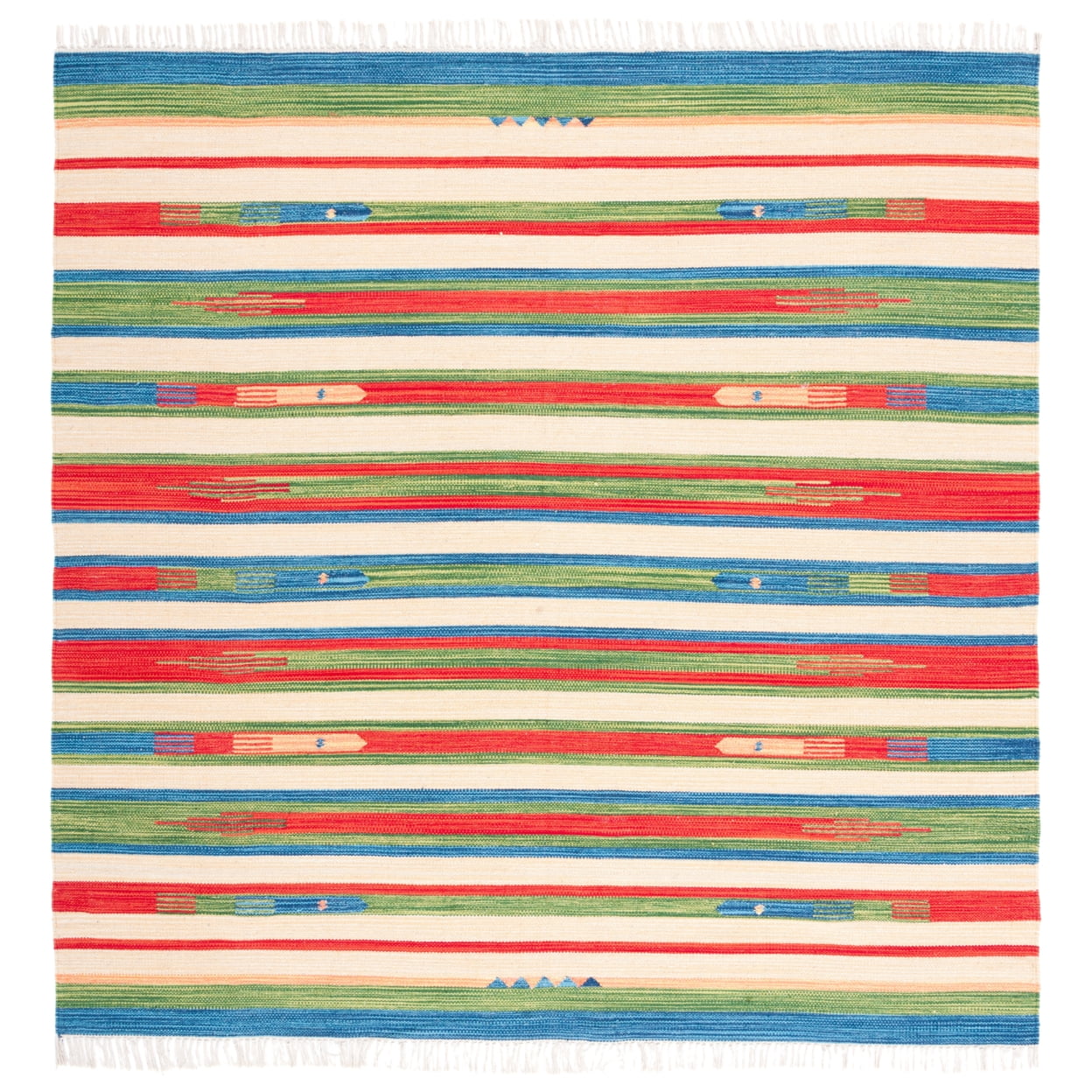 SAFAVIEH Montauk Aindreas Southwestern Cotton Area Rug, Green/Blue, 6' x 6' Square