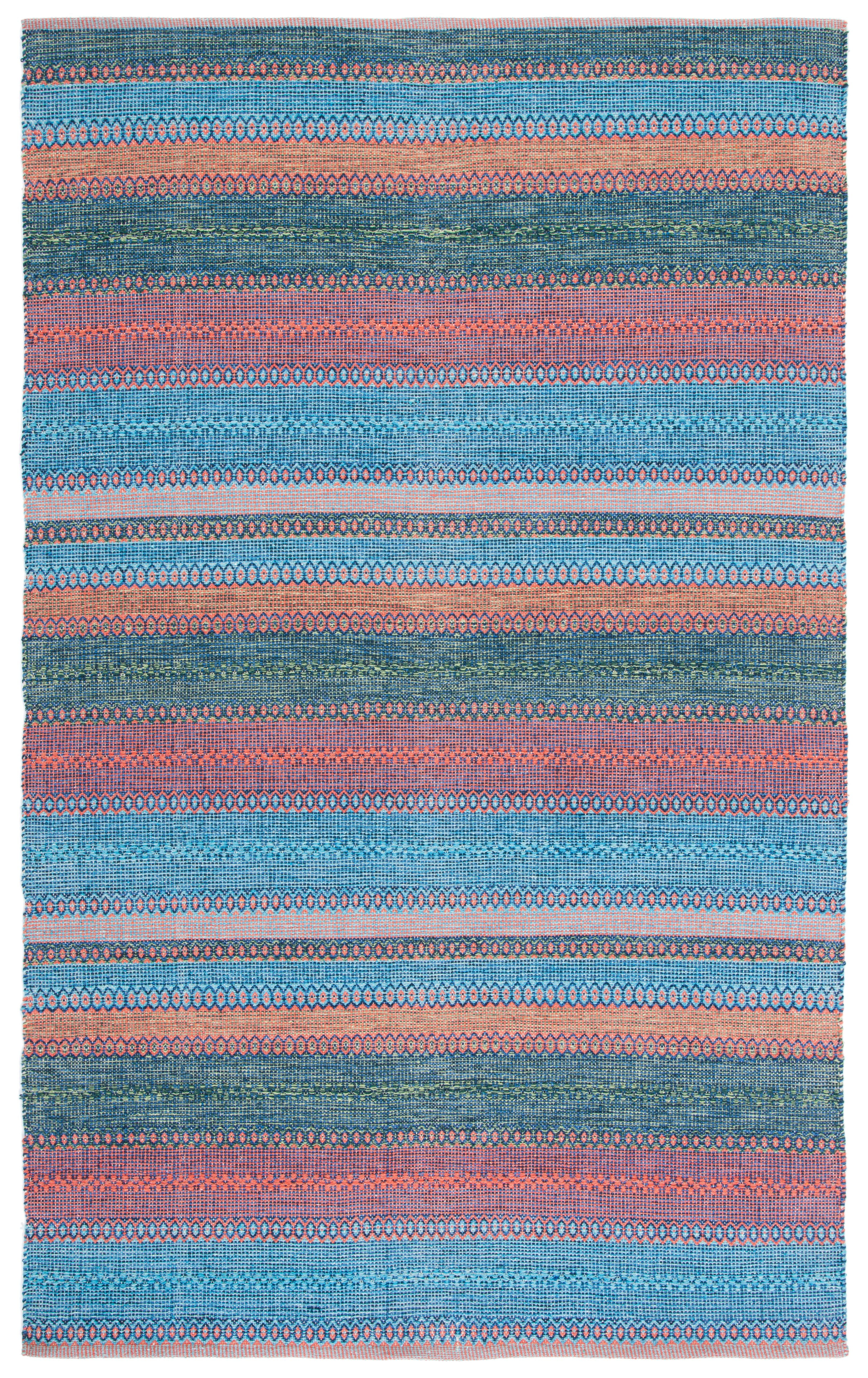 SAFAVIEH Montauk Albine Striped Cotton Area Rug, Blue/Orange, 4' x 6'