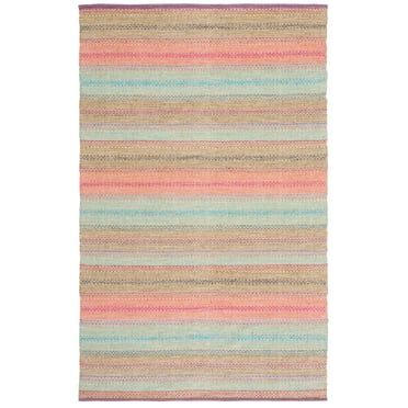 SAFAVIEH Montauk Albine Striped Cotton Area Rug, Blue/Pink, 5' x 8'