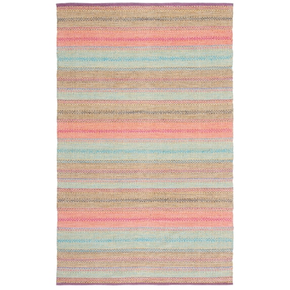 SAFAVIEH Montauk Albine Striped Cotton Area Rug, Blue/Pink, 5' x 8'