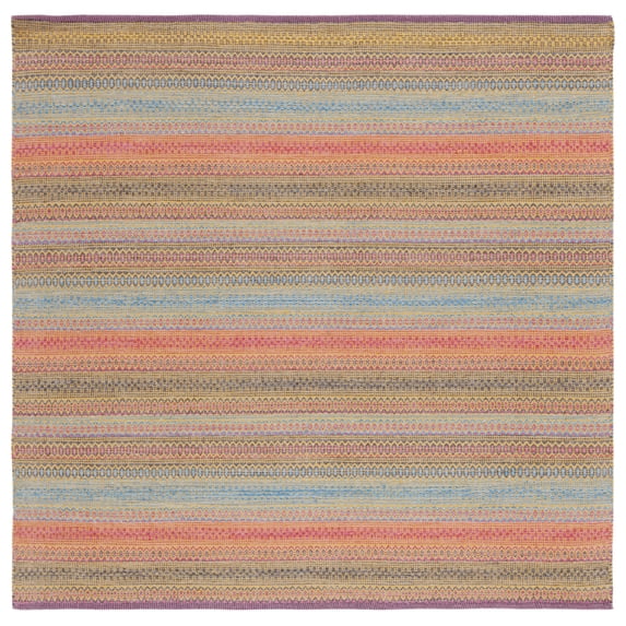 SAFAVIEH Montauk Albine Striped Cotton Area Rug, Blue/Pink, 6' x 6' Square