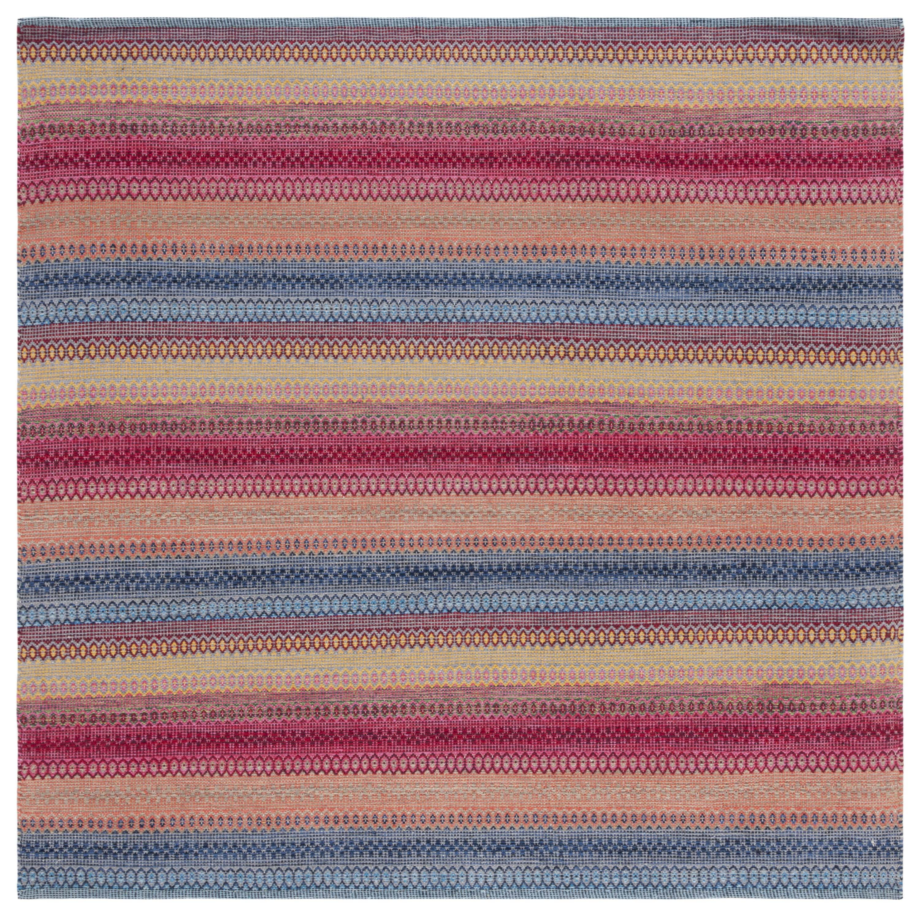 SAFAVIEH Montauk Albine Striped Cotton Area Rug, Blue/Red, 6' x 6' Square
