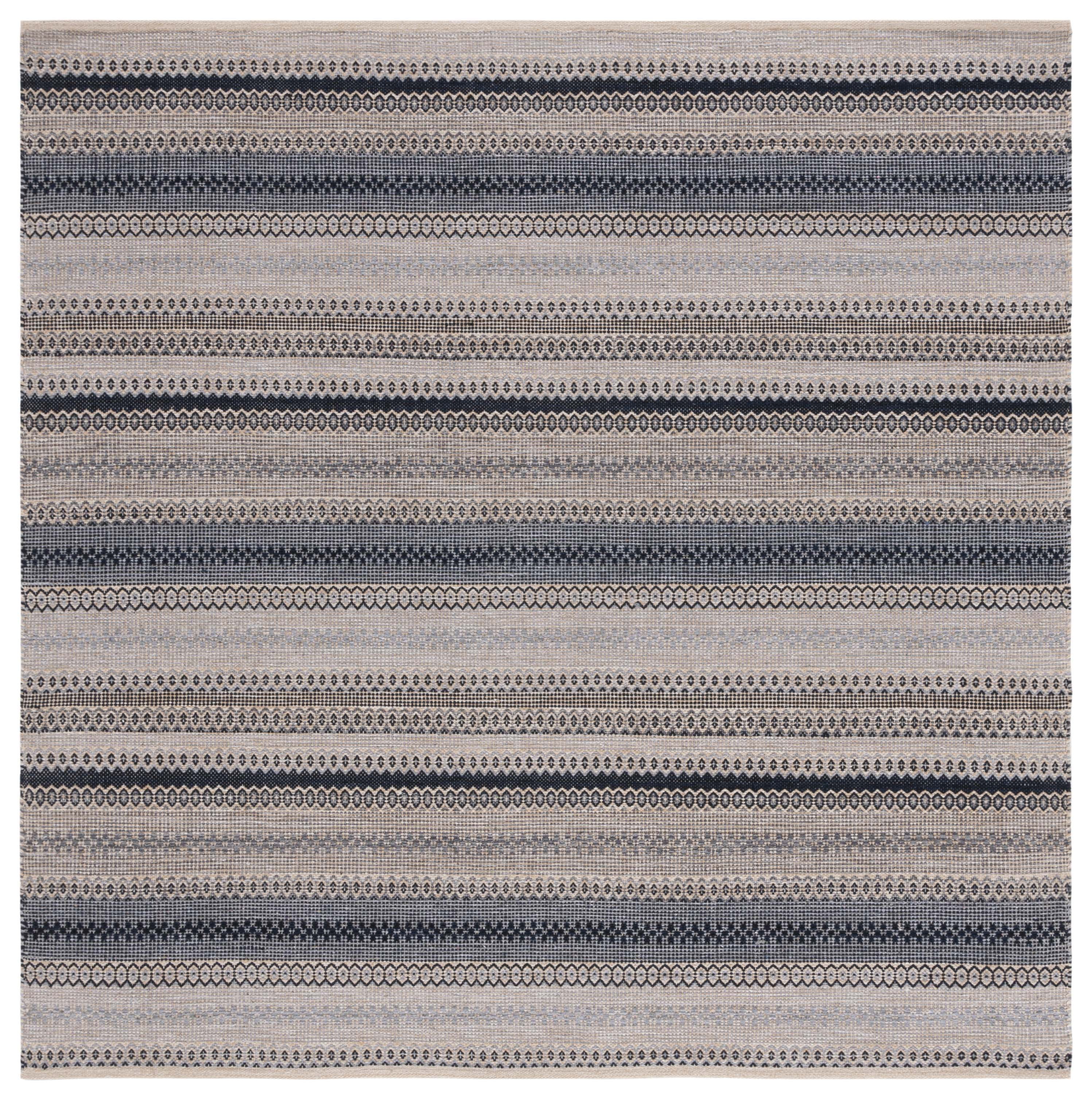 SAFAVIEH Montauk Albine Striped Cotton Area Rug, Grey/Black, 6' x 6' Square
