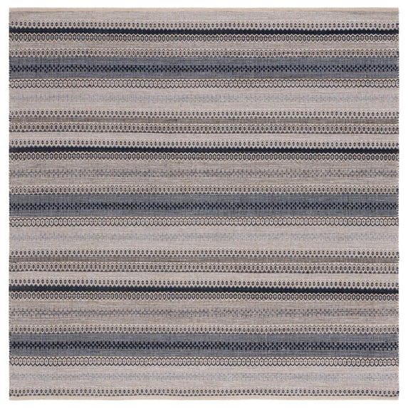 SAFAVIEH Montauk Albine Striped Cotton Area Rug, Grey/Black, 6' x 6' Square
