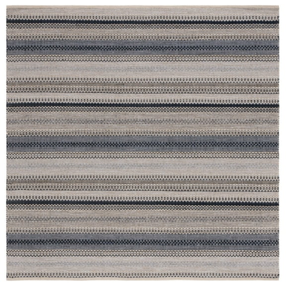 SAFAVIEH Montauk Albine Striped Cotton Area Rug, Grey/Black, 6' x 6' Square