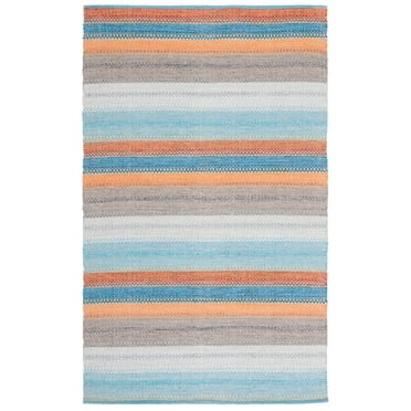 SAFAVIEH Montauk Albine Striped Cotton Area Rug, Grey/Orange, 5' x 8'