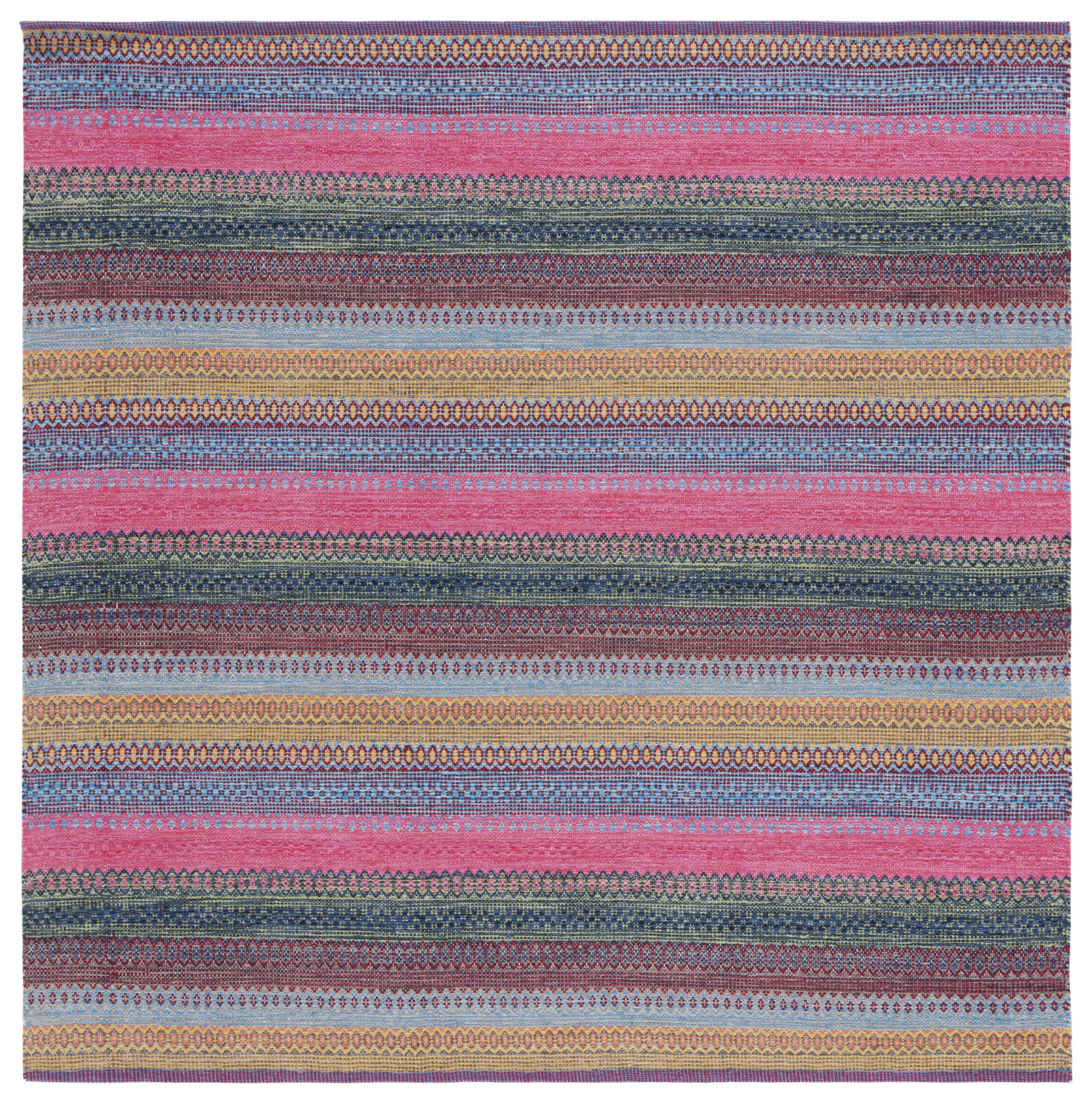 SAFAVIEH Montauk Albine Striped Cotton Area Rug, Red/Blue, 6' x 6' Square