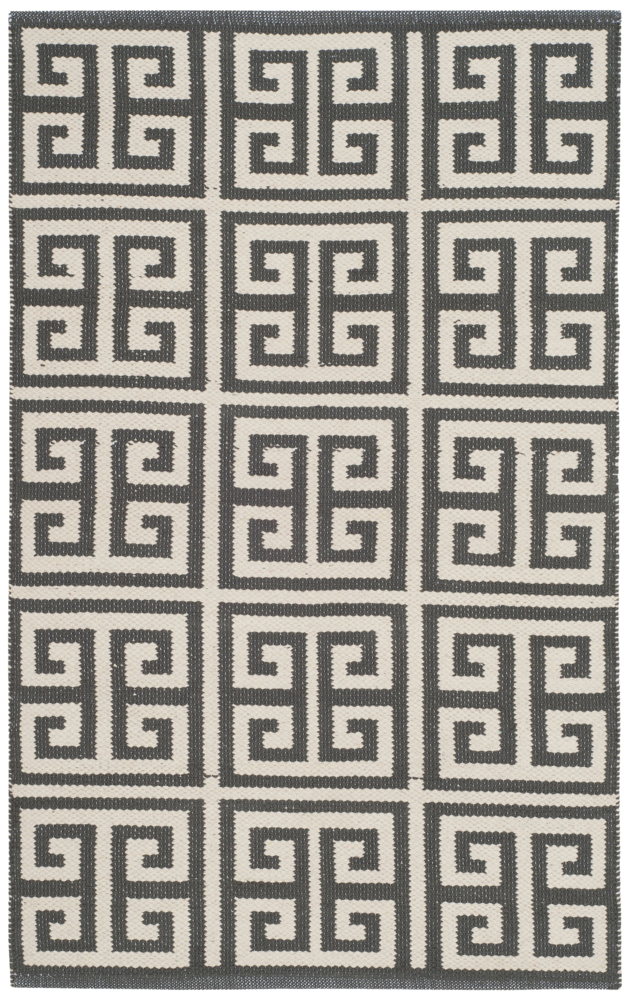 Handmade Dark Grey and Ivory Wool Cotton Reversible Area Rug
