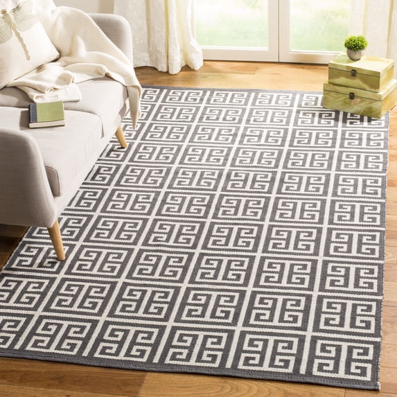 SAFAVIEH Montauk Alicia Geometric Cotton Area Rug, Dark Grey/Ivory, 6' x 6' Square