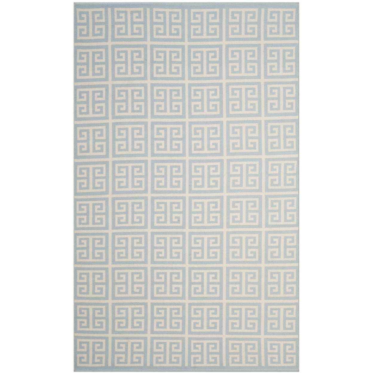 Light Blue and Ivory Flat Woven Wool Cotton Rug, 4' x 6'