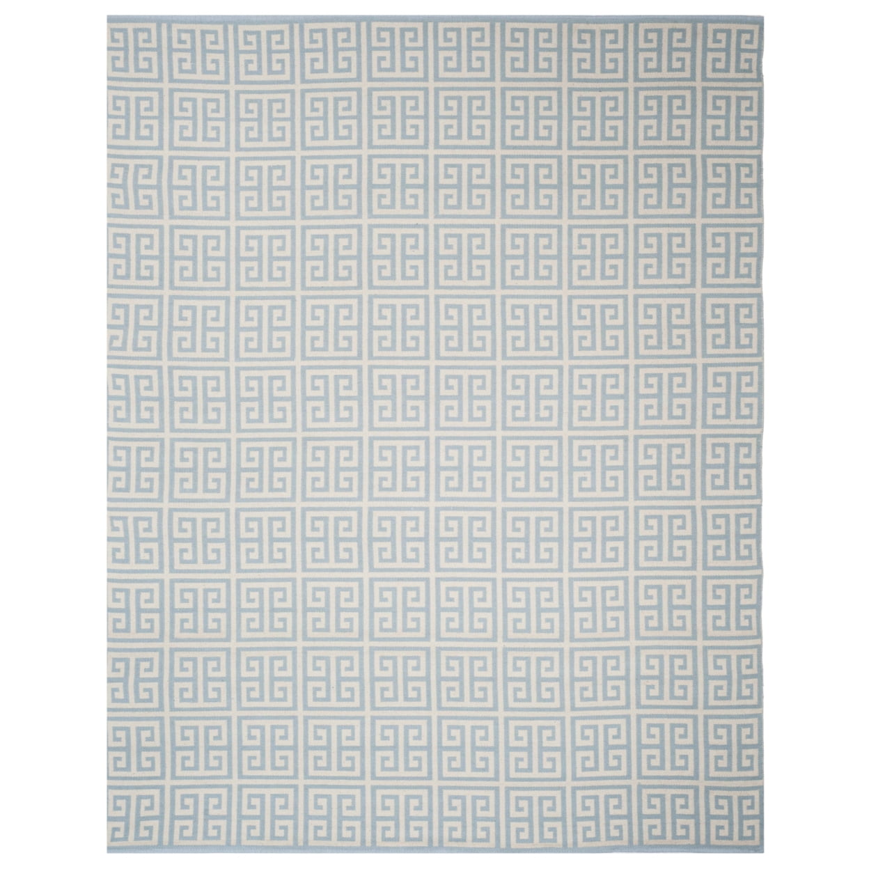 Light Blue and Ivory Cotton Flat Woven 8' x 10' Rug